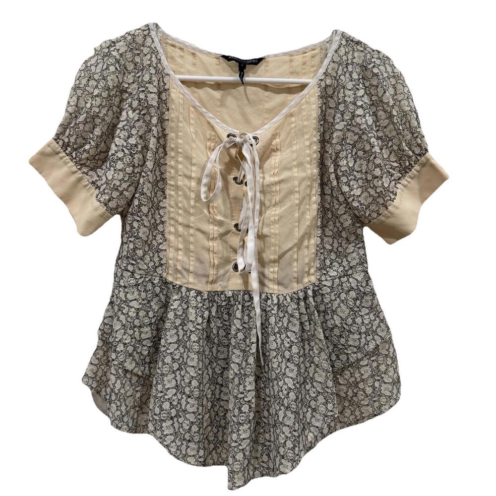 Marissa Webb Ivory Katia Lace‎ Tie Front Layered Tiered Short Sleeve Blouse Sz S